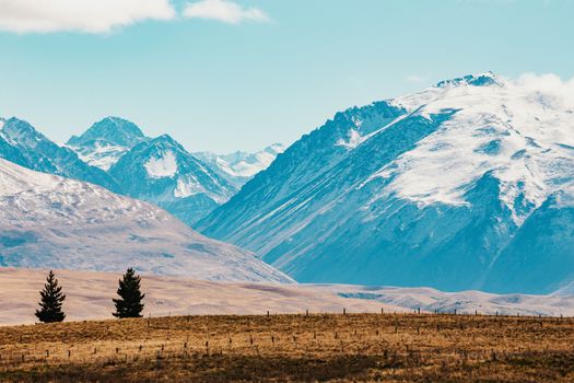 New Zealand scenic mountain landscape shot at Mount Cook National Park daytime