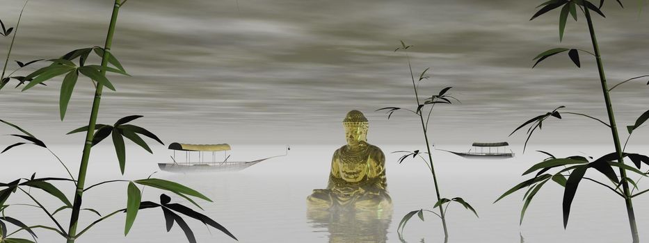 very beautiful zen and buddha landscape and sky - 3d rendering