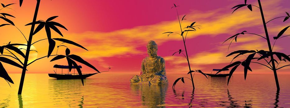 very beautiful zen and buddha landscape and sky - 3d rendering