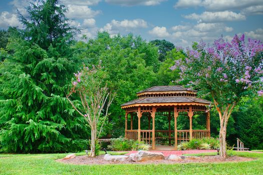 Gazebo in town park with Crepe Myrtles