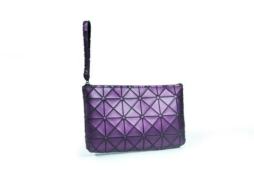 Sparkling purple purse for women.Wallet and credit card isolated on white background.(with Clipping Path).