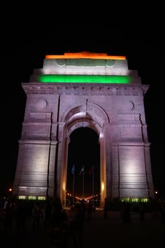 Delhi / India - May 01 2019: The India Gate is a war memorial located astride the Rajpath, on the eastern edge of the "ceremonial axis" of New Delhi,