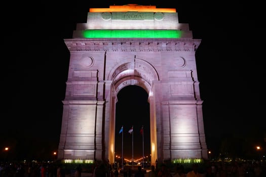 Delhi / India - May 01 2019: The India Gate is a war memorial located astride the Rajpath, on the eastern edge of the "ceremonial axis" of New Delhi,