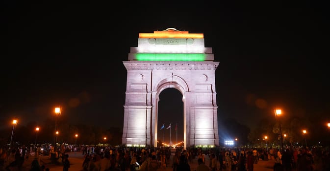 Delhi / India - May 01 2019: The India Gate is a war memorial located astride the Rajpath, on the eastern edge of the "ceremonial axis" of New Delhi,