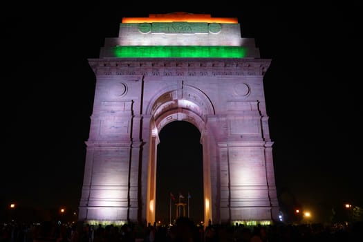 Delhi / India - May 01 2019: The India Gate is a war memorial located astride the Rajpath, on the eastern edge of the "ceremonial axis" of New Delhi,