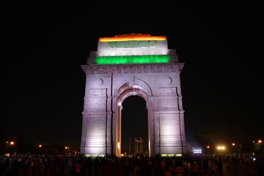 Delhi / India - May 01 2019: The India Gate is a war memorial located astride the Rajpath, on the eastern edge of the "ceremonial axis" of New Delhi,