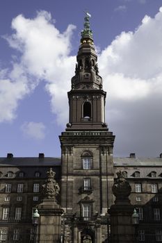 COPENHAGEN, DENMARK - 11 September, 2019: Christiansborg Palace tower close-up