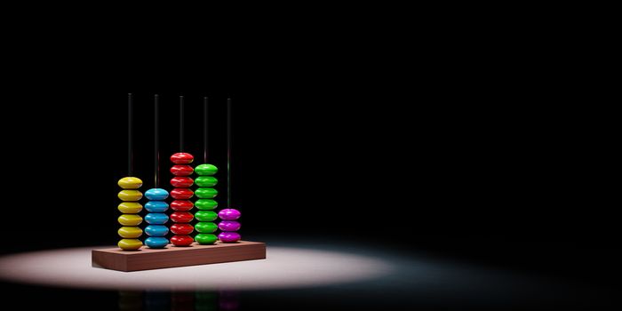 Colorful Wooden Abacus Spotlighted on Black Background with Copy Space 3D Illustration