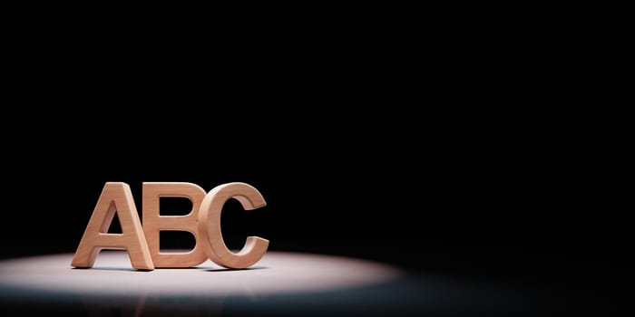 Wooden ABC Letters Shape Spotlighted on Black Background with Copy Space 3D Illustration