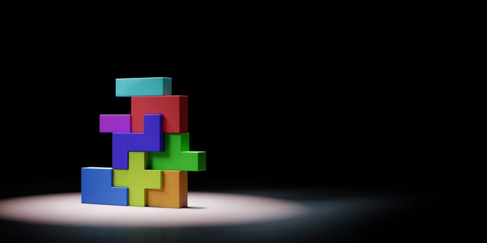 Colorful Blocks Combined Spotlighted on Black Background with Copy Space 3D Illustration