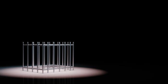 Iron Empty Cage Spotlighted on Black Background with Copy Space 3D Illustration