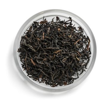 Black tea top view on white background.