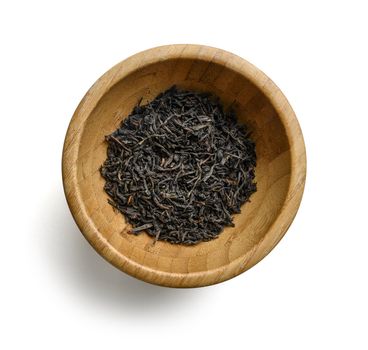 Black tea top view on white background.