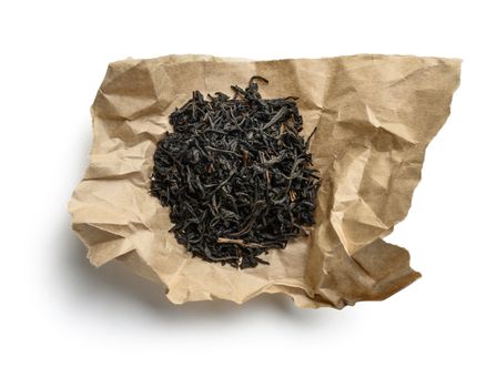 Black tea top view on white background.