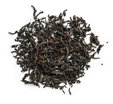 Black tea top view on white background.