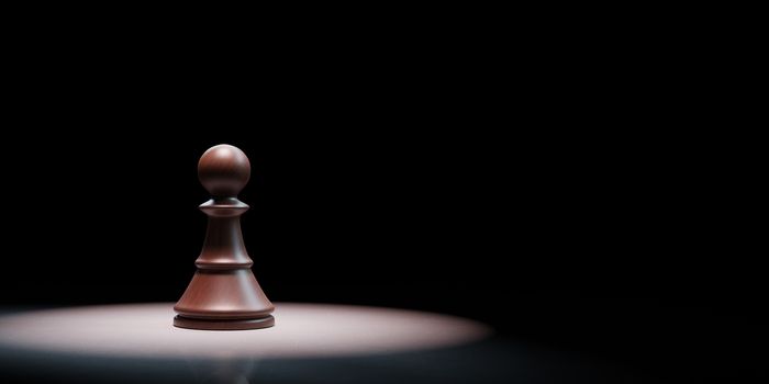 One Black Wooden Chess Pawn Spotlighted on Black Background with Copy Space 3D Illustration