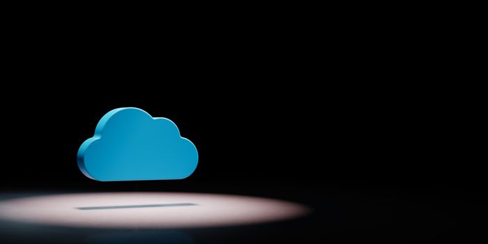 Blue Cloud 3D Shape Spotlighted on Black Background with Copy Space 3D Illustration