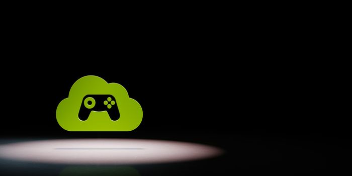 Green 3D Cloud Symbol Shape with a Gamepad Controller Inside Spotlighted on Black Background with Copy Space 3D Illustration