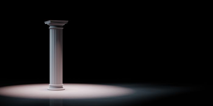 Single Greek Column Spotlighted on Black Background with Copy Space 3D Illustration