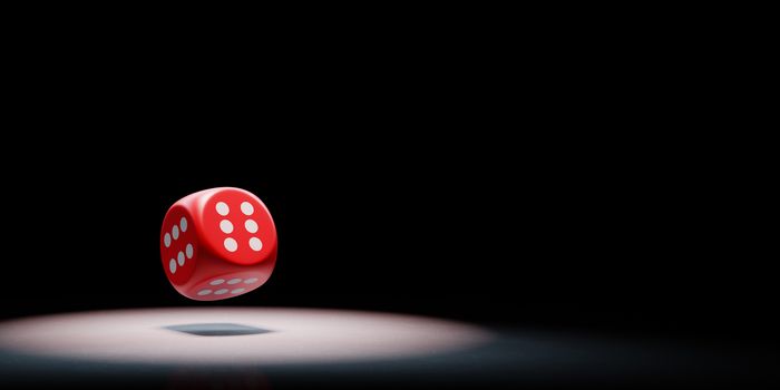 Red Dice with All Six Numbered Faces Spotlighted on Black Background with Copy Space 3D Illustration