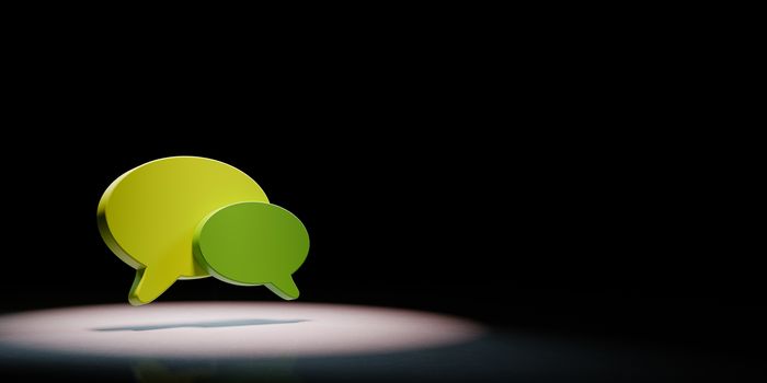 Two Green Speech Bubble Shapes Spotlighted on Black Background with Copy Space 3D Illustration