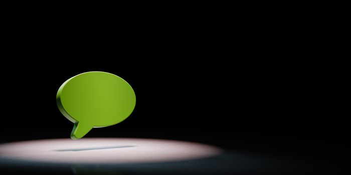 One Green Speech Bubble Shape Spotlighted on Black Background with Copy Space 3D Illustration