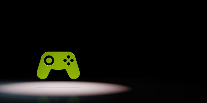 Green Gamepad Controller 3D Symbol Shape Spotlighted on Black Background with Copy Space 3D Illustration