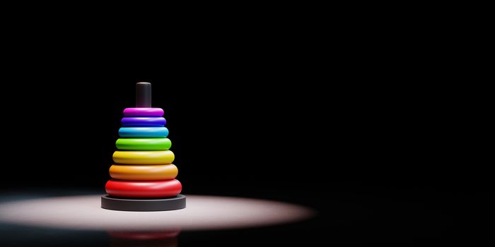 Stack of Colorful Plastic Disks in Ascending Order Spotlighted on Black Background with Copy Space 3D Illustration