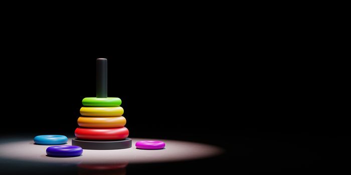 Stack of Colorful Plastic Disks in Ascending Order Spotlighted on Black Background with Copy Space 3D Illustration