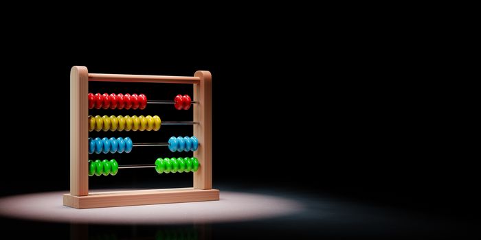 Colorful Wooden Abacus Spotlighted on Black Background with Copy Space 3D Illustration