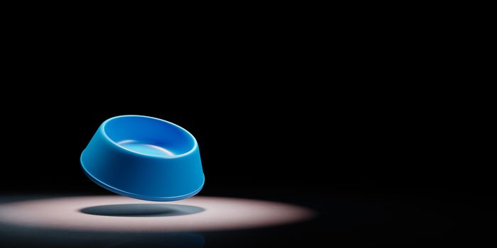 Empty Blue Plastic Pets Bowl Spotlighted on Black Background with Copy Space 3D Illustration