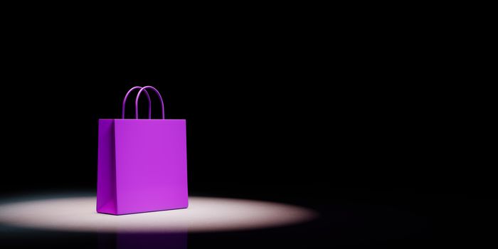 One Purple Shopping Bag Spotlighted on Black Background with Copy Space 3D Illustration
