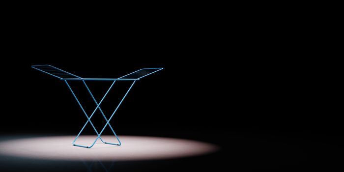 Blue Clothes Drying Rack Spotlighted on Black Background with Copy Space 3D Illustration