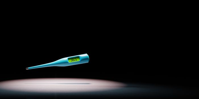 Clinical Digital Thermometer Spotlighted on Black Background with Copy Space 3D Illustration