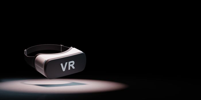 Black and White VR Virtual Reality Headset Spotlighted on Black Background with Copy Space 3D Illustration