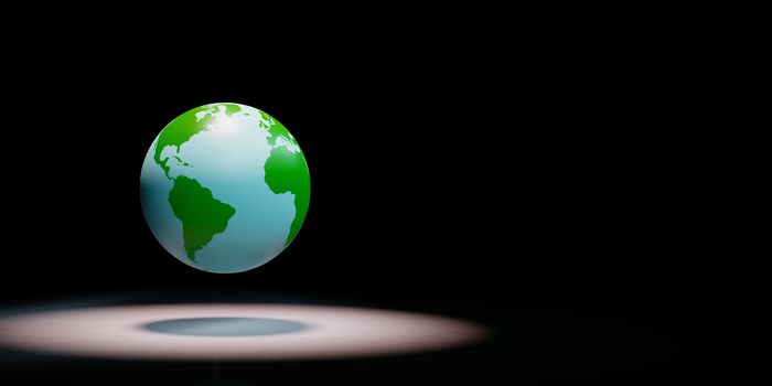 Blue and Green Earth Globe Spotlighted on Black Background with Copy Space 3D Illustration