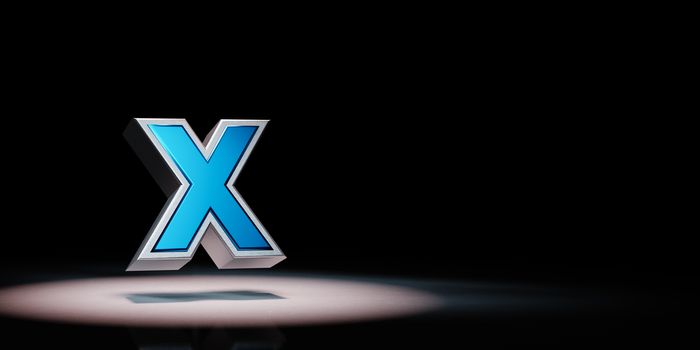 Blue Metallic X Text Spotlighted on Black Background with Copy Space 3D Illustration