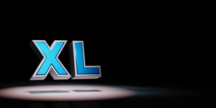 Blue Metallic XL Text Spotlighted on Black Background with Copy Space 3D Illustration