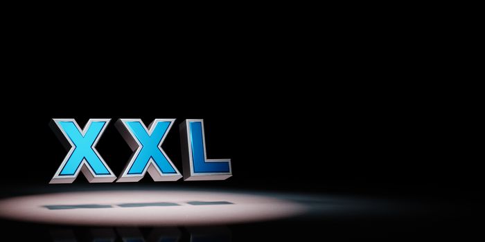 Blue Metallic XXL Text Spotlighted on Black Background with Copy Space 3D Illustration