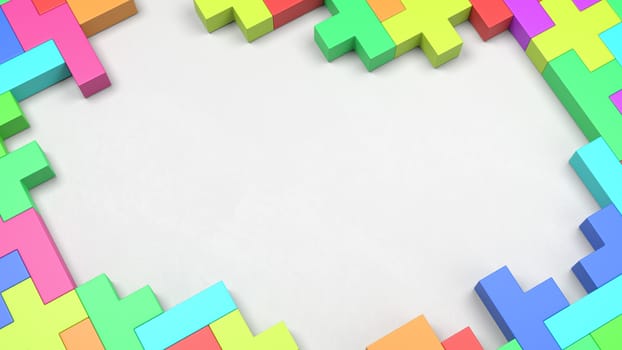 Colorful Blocks Combined as a Frame on White Background with Copy Space 3D Illustration