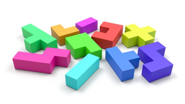 Colorful Blocks on White Background 3D Illustration