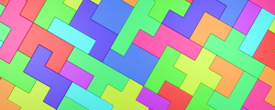 Colorful Blocks Combined, Abstract Background 3D Illustration