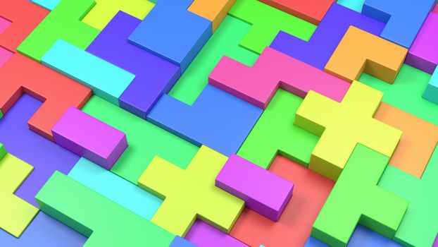 Colorful Blocks Combined, Abstract Background 3D Illustration