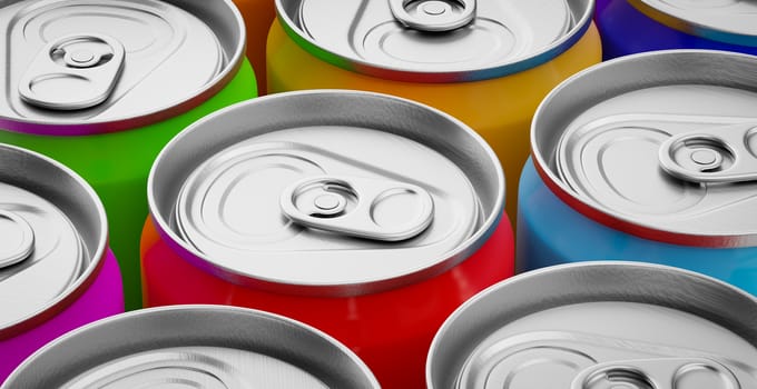 Bunch of Colorful Drink Cans 3D Illustration