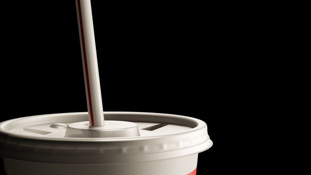 Red Fast Food Drinking Cups with Straw Close-up on Black Background 3D Illustration