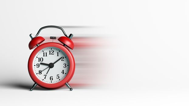 Red Alarm Clock on White Empty Background with Blur Effect 3D Illustration