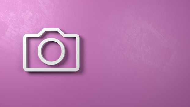 White Camera 3D Symbol Shape on a Purple Wall with Copy Space 3D Illustration