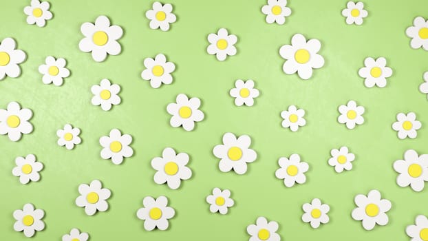 White Daisy Flower 3D Shapes on a Green Background 3D Illustration