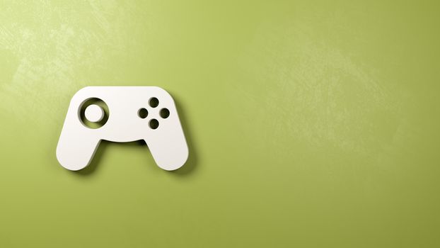 White Gamepad Controller 3D Symbol Shape on a Green Wall with Copy Space 3D Illustration