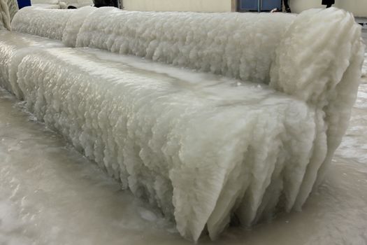 beautiful bench trapped in ice white in Versoix Switzerland